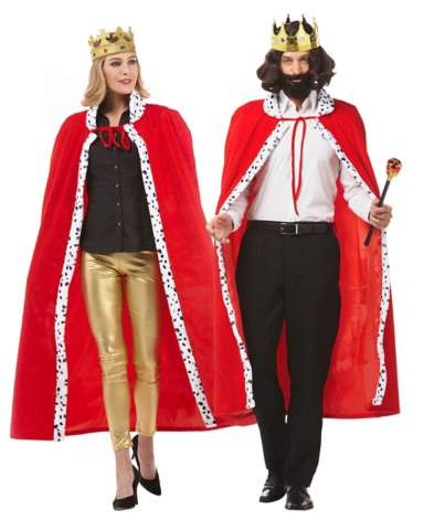 Manteau en velours rouge avec couronne et sceptre, ensemble de