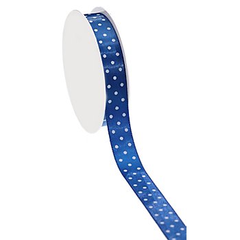 Satin-Tupfenband, blau, 15 mm, 10 m