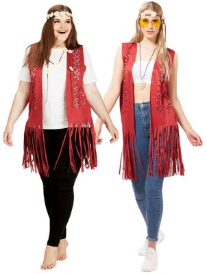 Gilet à franges hippie, rouge foncé  acheter en ligne sur déguisement  buttinette