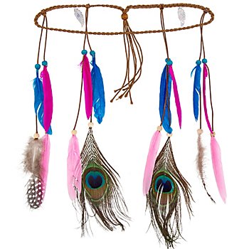 Indianer-Haarband mit Federn, blau/lila