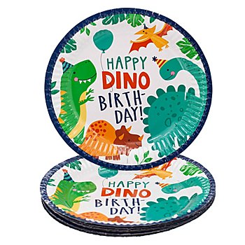 Assiettes en carton 'dinosaures', 23 cm Ø, 8 pièces
