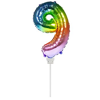 Ballon hélium en forme de chiffre '9', multicolore métallisé, 36 cm