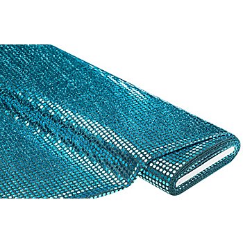 Tissu à paillettes scintillantes, turquoise, 6 mm Ø, 140 cm de large