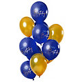 Ballons "happy birthday", bleu-doré, Ø 30 cm, 12 pièces