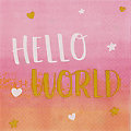 Serviettes en papier "Hello World", rose, 33 x 33 cm, 16 pièces