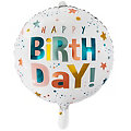 Folienballon "Happy Birthday", weiss/bunt, 45 cm Ø