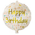 Ballon hélium "happy birthday" fleurs, pastél/doré, Ø 45 cm