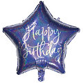 Ballon hélium étoile "Happy Birthday", bleu, 40 cm Ø