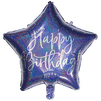 Ballon hélium étoile 'Happy Birthday', bleu, 40 cm Ø