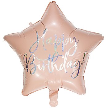 Ballon hélium étoile 'Happy Birthday', rose, 40 cm Ø