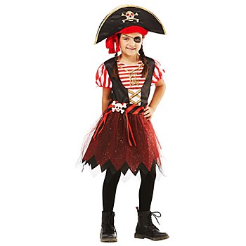 Piratin-Kostüm für Kinder, schwarz/rot