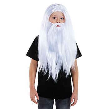 Perruque et barbe pour enfants 'magicien', blanc
