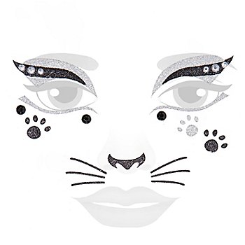 Face-Art-Tattoo 'Katze', schwarz/silber