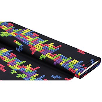 Tissu coton à impression numérique 'jeu' de la série 'Ria', noir/multicolore