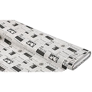 Tissu coton à impression numérique 'journal' de la série 'Ria', noir/blanc