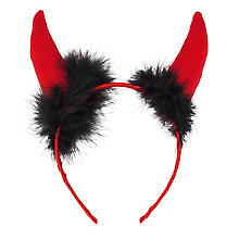 Haarreif 'Teufel' mit Marabu-Federn, rot/schwarz