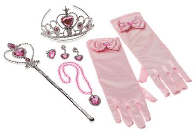 Prinzessin Handschuhe und Diadem Set Kinder blau oder rosa Karneval Märchen