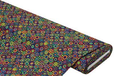 Tissu polyester « cercles rétro », noir/multicolore