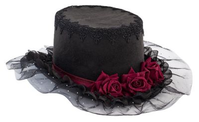 Zylinder 'Rosen', schwarz/rot