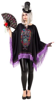 Poncho 'Dia de los muertos', schwarz