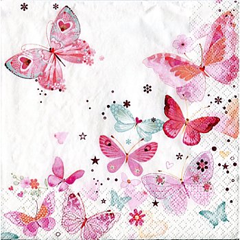 Serviettes en papier 'papillons', rose, 20 serviettes