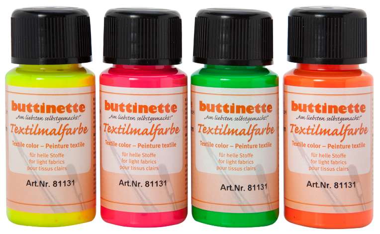 buttinette Set de peintures pour textiles sans repassage « tendance », 4x  50 ml