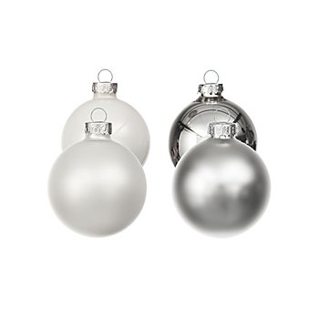 Boules de Noël en verre, blanc/argent, Ø 6 cm, 12 pièces