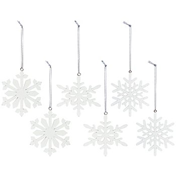 Flocons de neige en bois à suspendre, 7 - 7,5 cm, 6 pièces