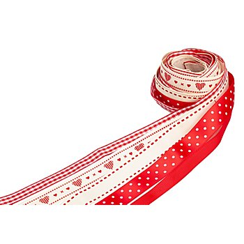 Set de rubans, rouge/écru, 10-15 mm, 5x 2 m