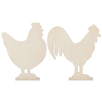 Huhn und Hahn aus Holz, 26 cm und 24,5 cm, 2 Stück
