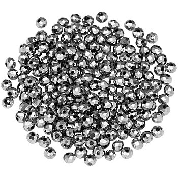 Perles en verre à facettes, argenté, 6 mm Ø, 200 pièces