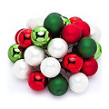 Boules de Noël en verre sur fil métallique, rouge/vert/blanc, 2 cm Ø, 24 pièces