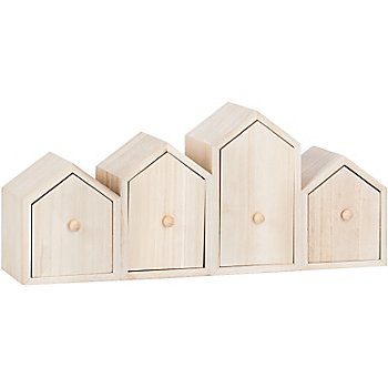Boîte à tiroirs en bois 'maisons', 40 x 8 x 17 cm