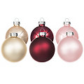 Weihnachtskugeln aus Glas, creme, marsala, pink, 6 cm Ø, 12 Stück
