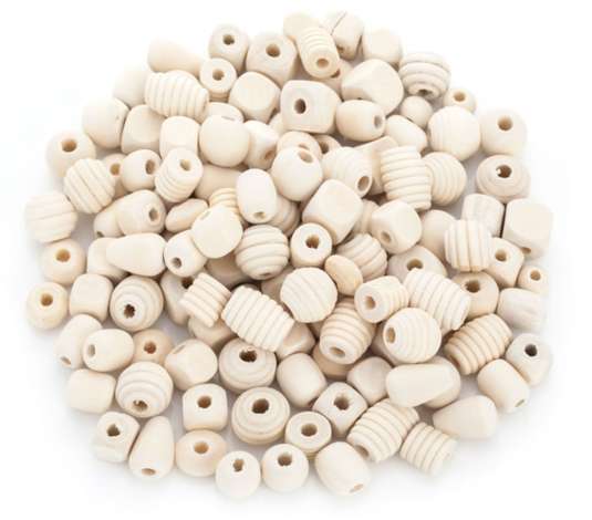 Holz Perlen Mix Natur Braun für Kinder Holzperlen zum Basteln ca 50 Perlen 