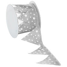 Stoffband Ziehstern 'Sterne', grau-weiß, 5 cm, 2,5 m