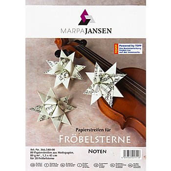 Bandes en papier pour étoiles de Fröbel 'notes', crème-noir, 80 bandes