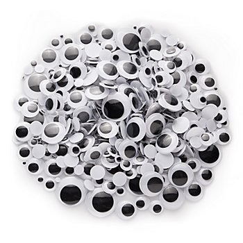 Yeux mobiles, noir/blanc, à coller, 5-30 mm Ø, 500 pièces
