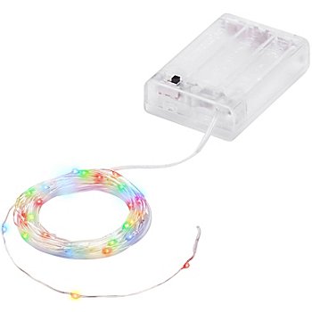 Guirlande lumineuse LED micro avec compartiment à piles et minuterie, 20 ampoules, multicolore