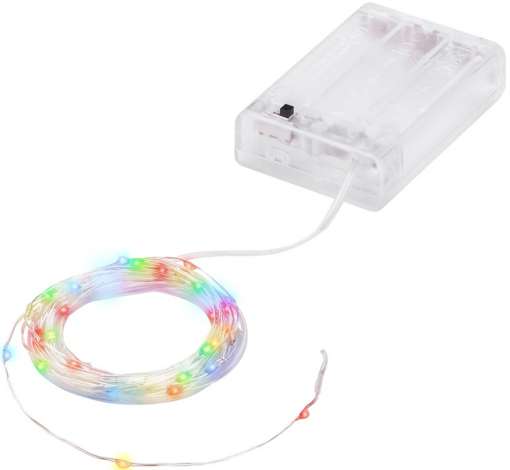 Guirlande lumineuse micro-LED avec compartiment à piles et minuterie,  multicolore, 20 ampoules