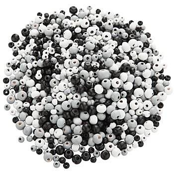 Holzperlen-Mix, schwarz-grau-weiss, 3 und 6 mm Ø, 50 g