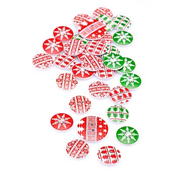 Boutons décoratifs 'Noël', en bois, rouge/blanc/vert, 1,8 - 2,5 cm Ø, 32 pièces