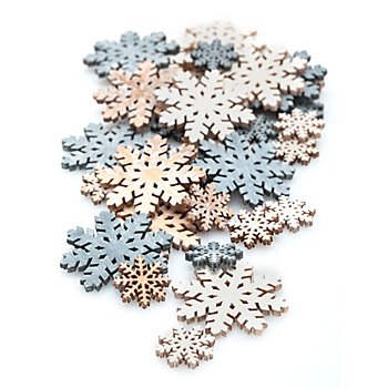 Confettis de table 'flocons de neige' en bois, écru/gris foncé/blanc, 2 - 4 cm, 36 pièces
