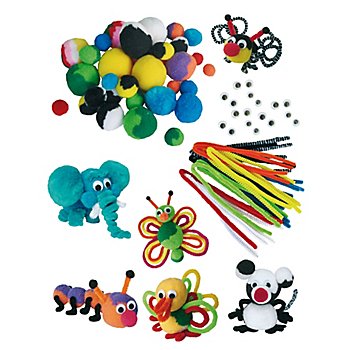 Kit de bricolage 'animaux en pompons', multicolore, pour 24 animaux