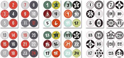 Autocollants ronds "chiffres pour calendrier de l‘Avent", 72 pièces