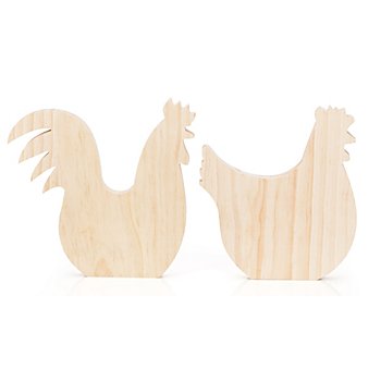 Huhn und Hahn aus Holz, 25,5 cm und 24,5 cm, 2 Stück