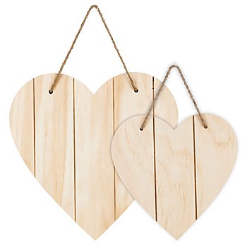 Herzen mit Aufhänger aus Holz, 40 cm und 30 cm, 2 Stück