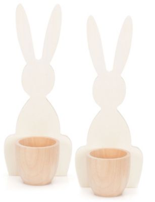 Coquetiers "lapin" en bois brut, 7,5 x 19 cm, 2 pièces