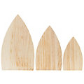 Triangles en bois brut, arrondi, 15 cm, 20 cm et 25 cm