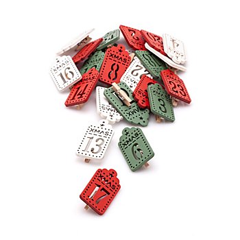 Chiffres pour calendrier de l'Avent, rouge/blanc/vert, 5 x 2,5 cm